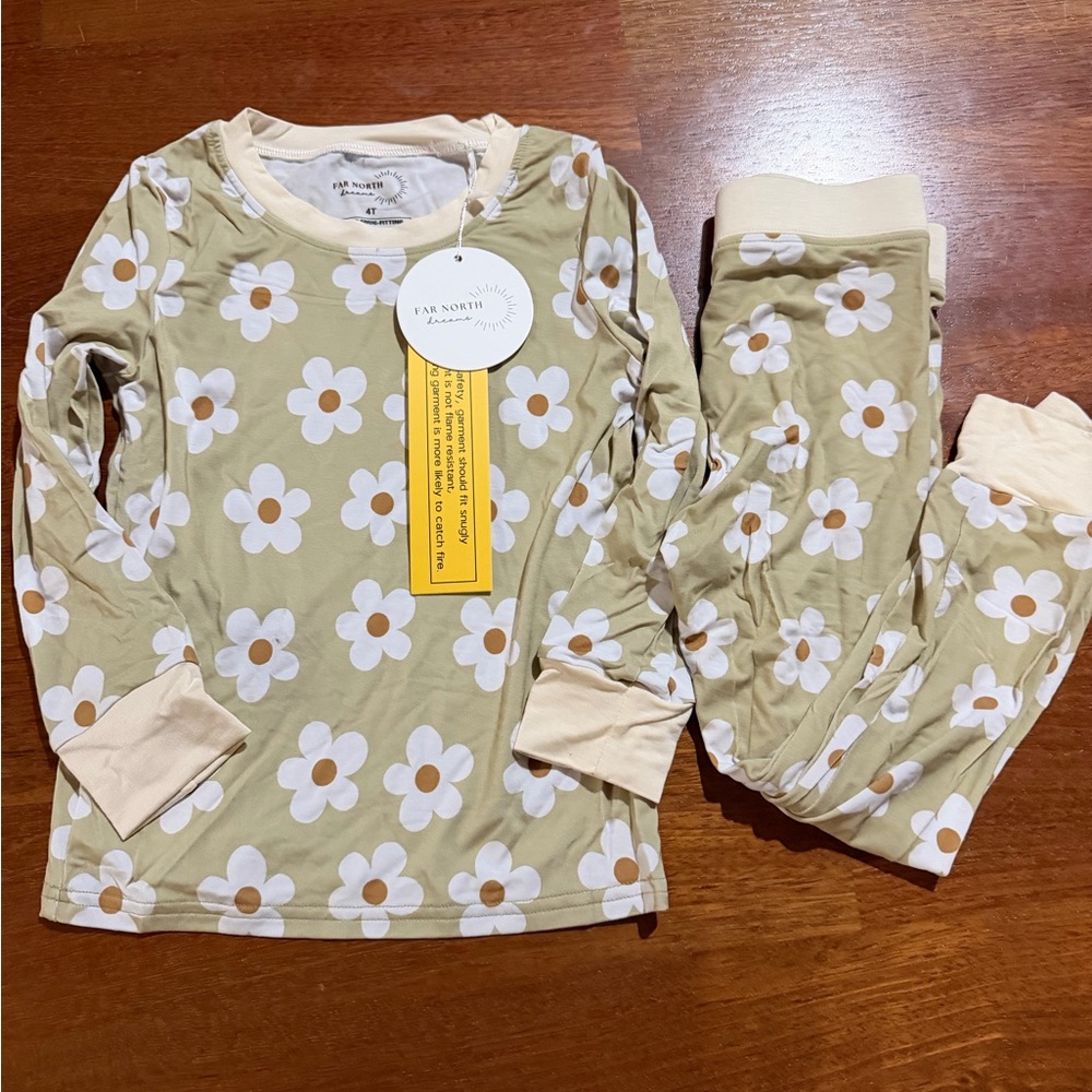 Kids Cream Floral Long-Sleeve Pajama Set